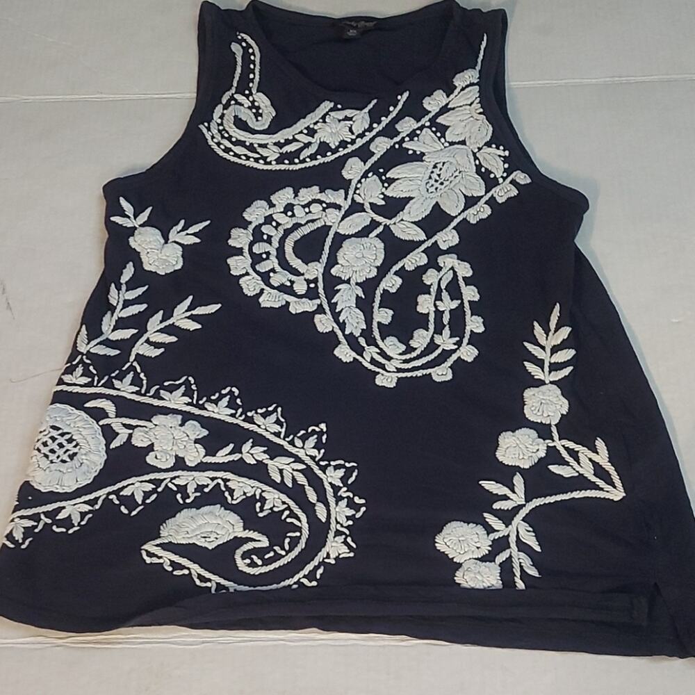 Lucky Brand Floral Embroidered Blue/White Tank Top XS Dopamine Boho Festival - Picture 3 of 10